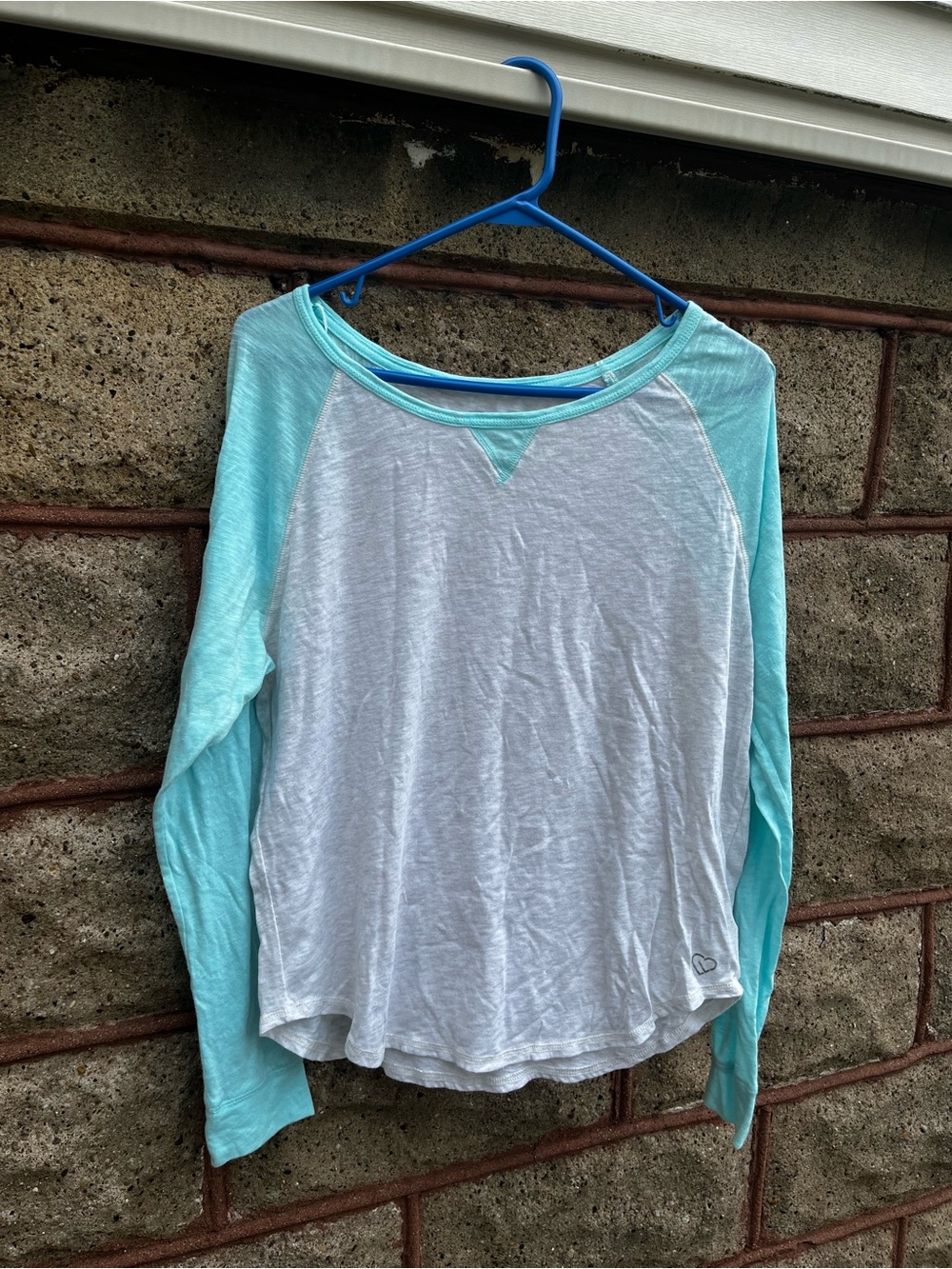 Live love dream White and Light Blue Raglan Long Sleeve Tee large women
